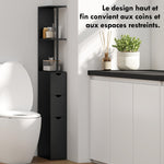 Meuble colonne salle de bain armoire de salle de bain avec tiroirs étagères ouvertes placard 15 x 33 x 136,8 cm noir