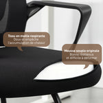 Chaise de bureau ergonomique sans roulettes, chaise de conférence avec dossier en maille, soutien lombaire, noir