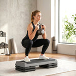 Stepper Fitness Aérobic 3 Niveaux, Hauteur Réglable 10,5/15,5/20,5 cm, Surface Antidérapante, Capacité 250 kg, Gris