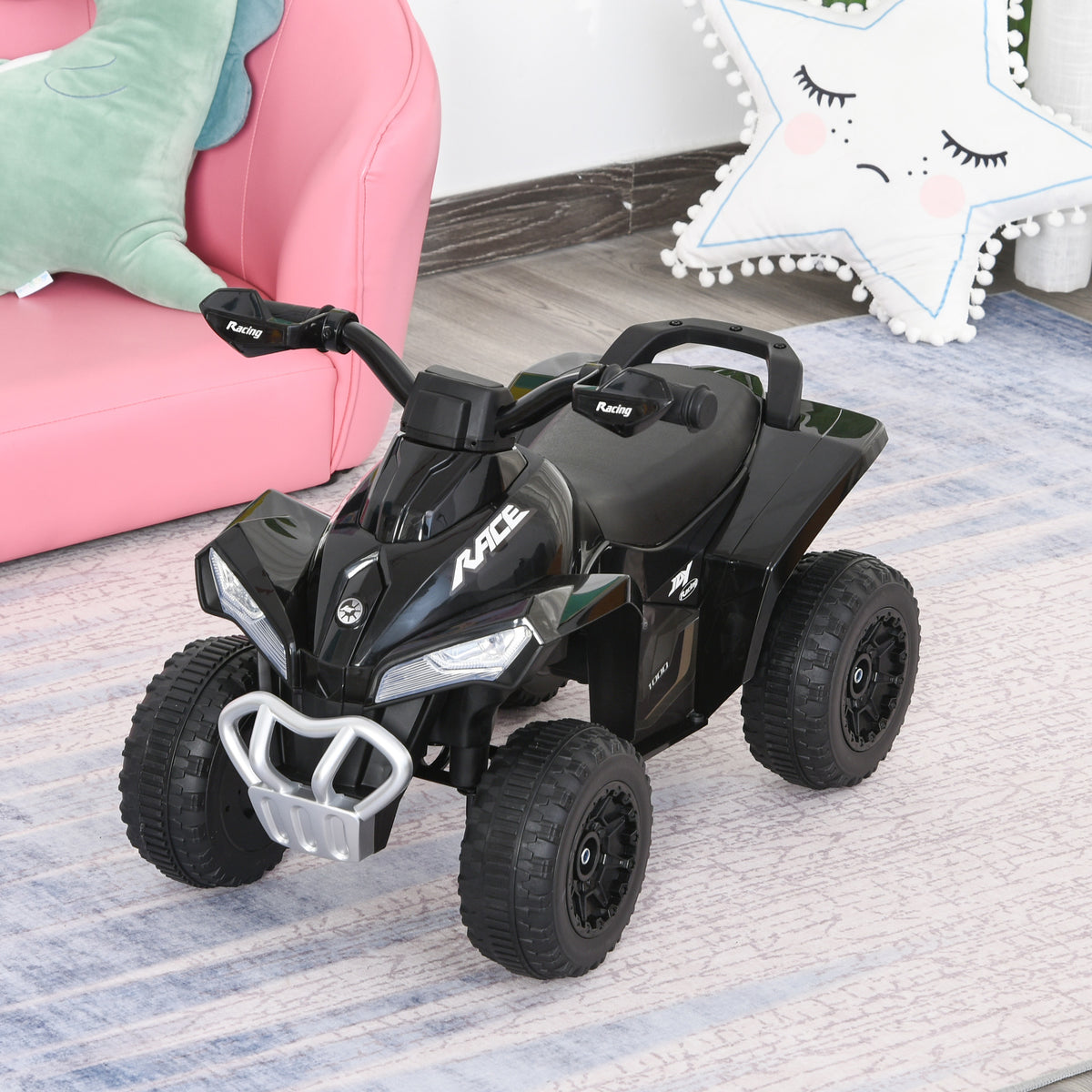 Cavalcabile Quad per bambini 18-36 mesi dim. 67L x 38P x 44A cm Effetti luminosi e sonori Nero