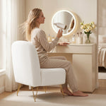 Armless Living Room Chair, Upholstered Bouclé Fabric Accent Chair, Thick Cushion, Wide Seat, White