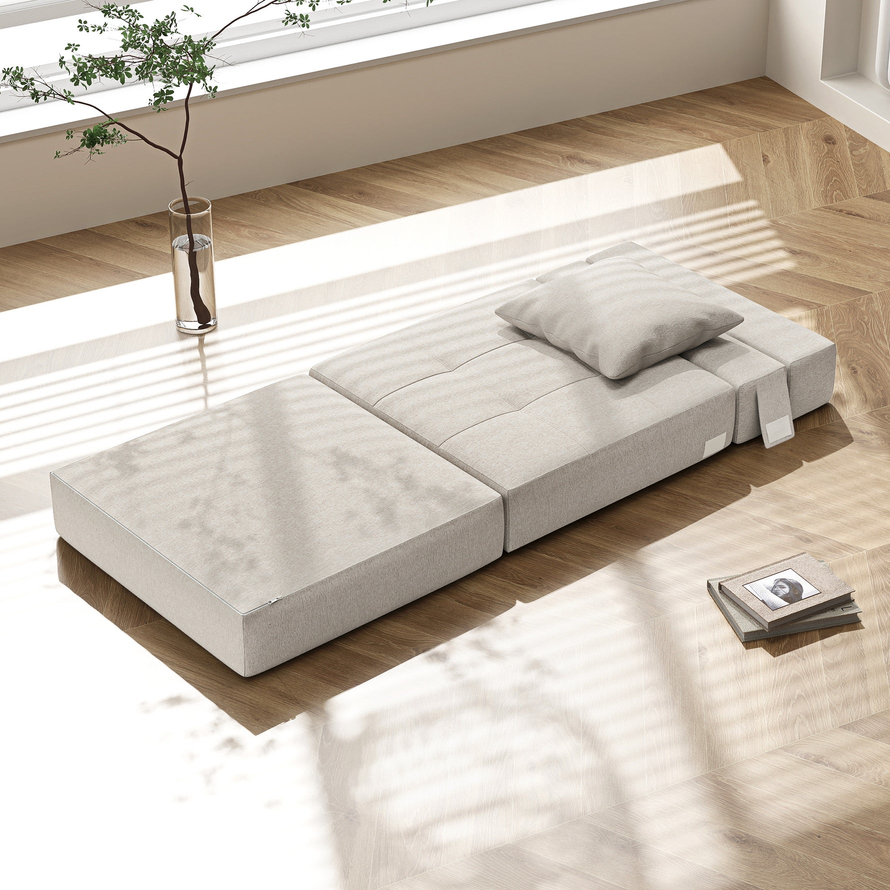 Chauffeuse canapé-lit convertible fauteuil 1 place avec 1 coussin déhoussable, tissu beige