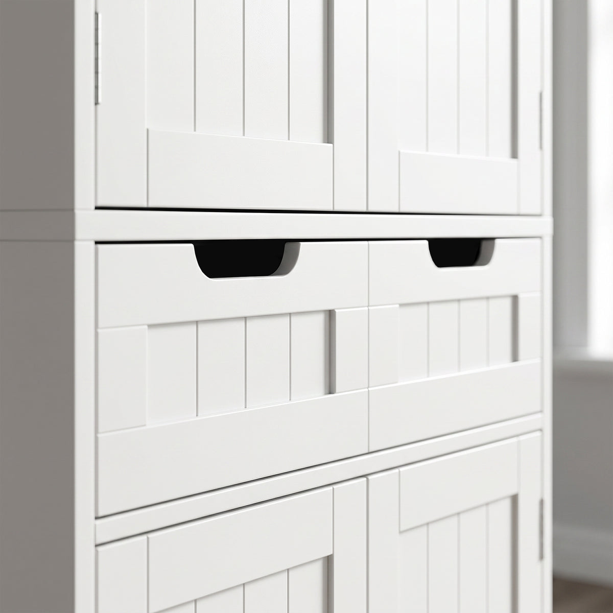Meuble de salle de bain, meuble de rangement avec tiroir et 4 portes, style moderne, 60 x 30 x 160 cm, blanc