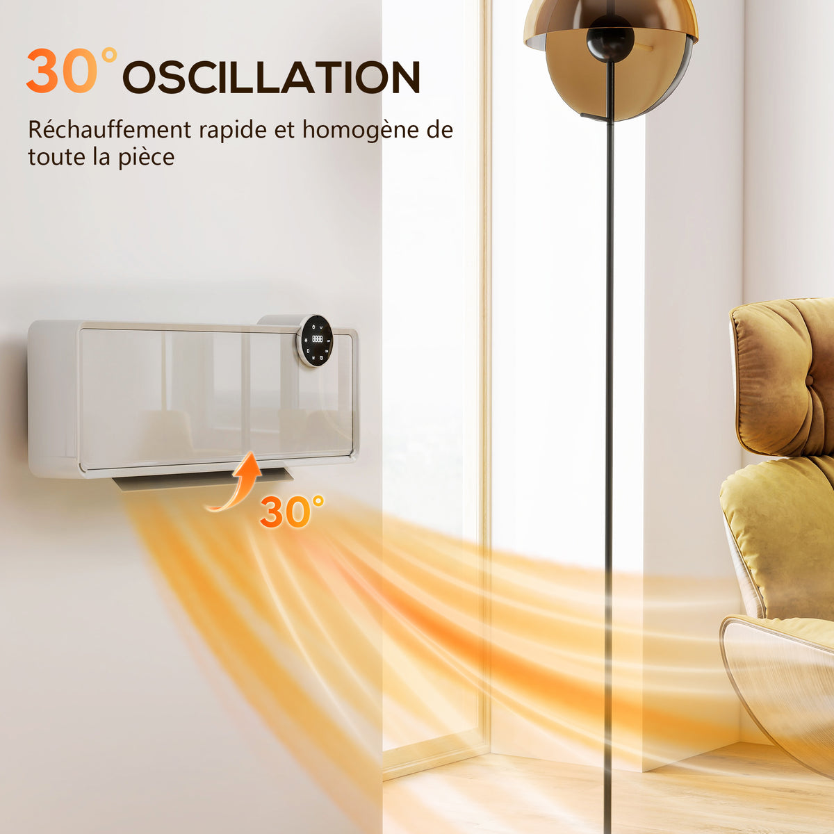 Chauffage mural en céramique 1000/2000W, radiateur électrique, ventilateur, thermostat, minuterie, 54x18,7x12,3cm, blanc