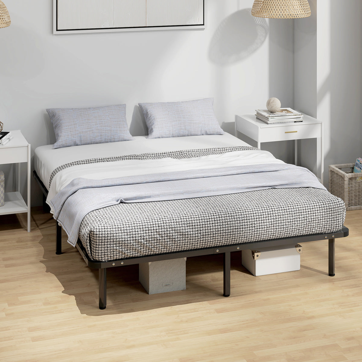 Bettrahmen 160 x 190 cm, Doppelbett aus Massivholz mit Lattenrost und Fußteil, Stauraum darunter, schwarz
