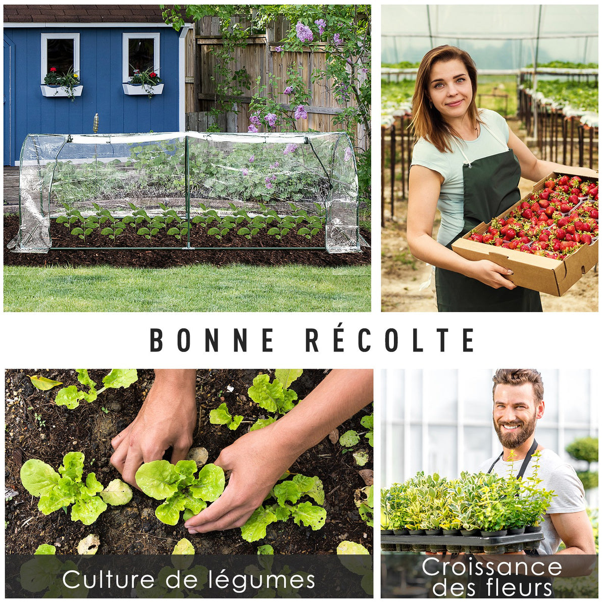 Serre de Jardin Tunnel mini serre tunnel serre à tomates 2,5L x 1l x 0,8H m Grande Porte zippée bâche Plastique Transparent métal époxy Vert