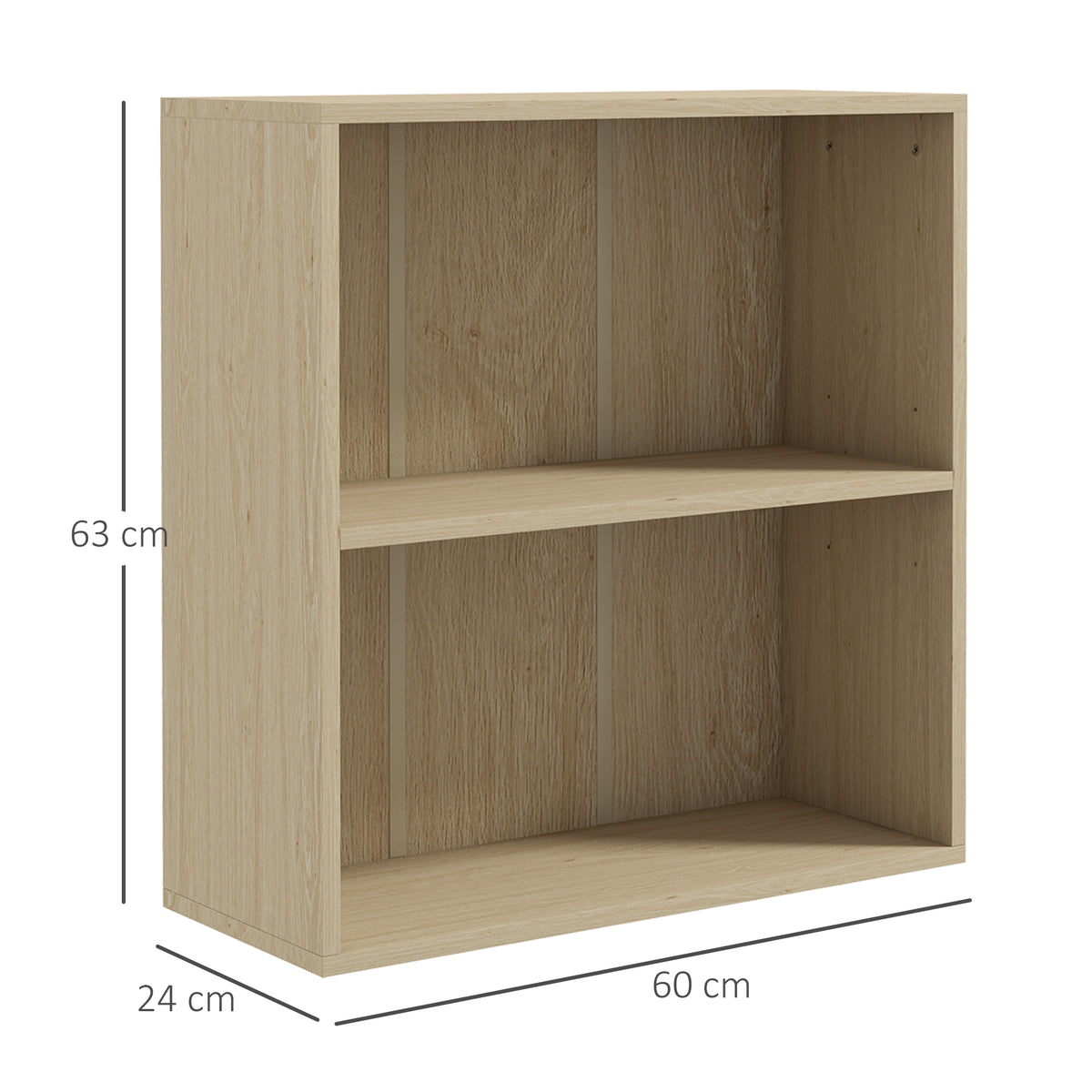Bibliothèque étagère de rangement avec 2 compartiments et étagère réglable, 60 x 24 x 63 cm, effet bois naturel-2