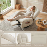 Fauteuil inclinable en chenille, fauteuil de relaxation pivotant à 360°, assise large, poches latérales, crème