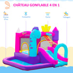 Château Gonflable avec Toboggan, Trampoline, Aire de Jeux Piscine et Panier Jusqu'à 3 Enfants +3 Ans gonfleur et Sac de Transport Souffleur 350W inclus dim. 300L x 270l x 200H cm Multicolore