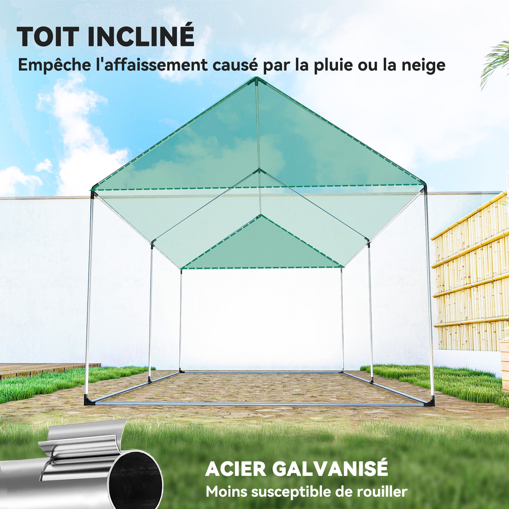 Serre de jardin tunnel 2 x 3m, 6m² avec porte enroulable, 4 fenêtres, - Acier galvanisé PE Haute densité Vert
