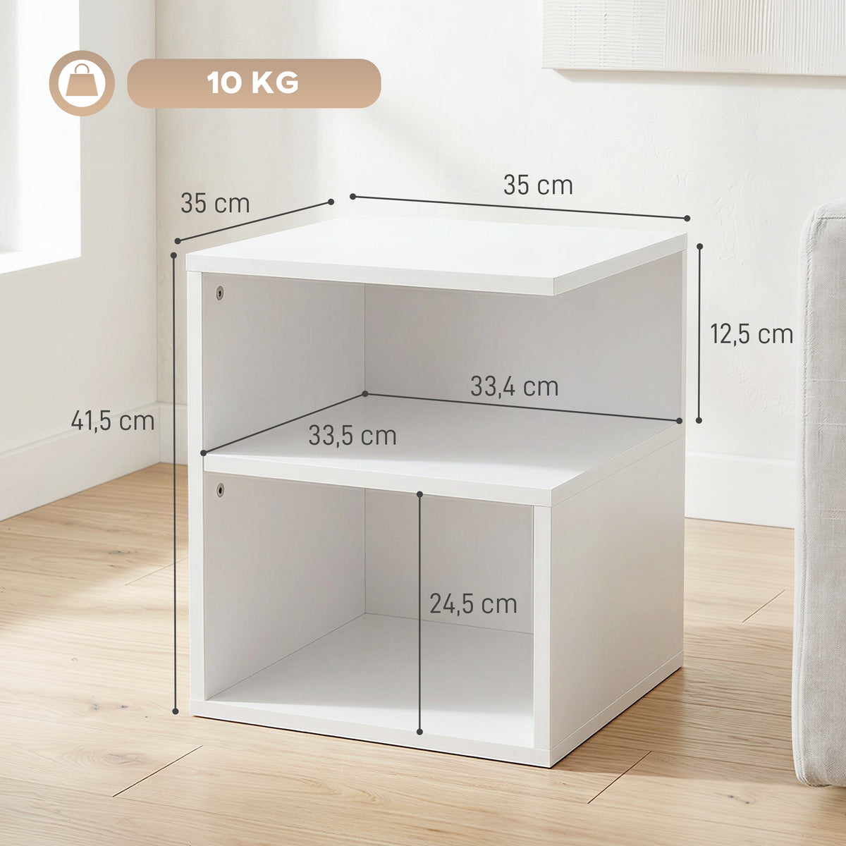 Table d'Appoint, Table Basse Moderne 3 Niveaux avec Étagères Ouvertes, pour Salon, Chambre ou Bureau, Blanc