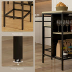 Ensemble table de bar et 2 tabourets style industriel avec étagère de rangement, repose-pieds, métal noir et aspect bois