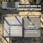 Salon de Jardin Mobilier de Terrasse 3 Pièces 4 Places Modulable avec Accoudoir Réglable Coussins Épais 16cm Gris-5