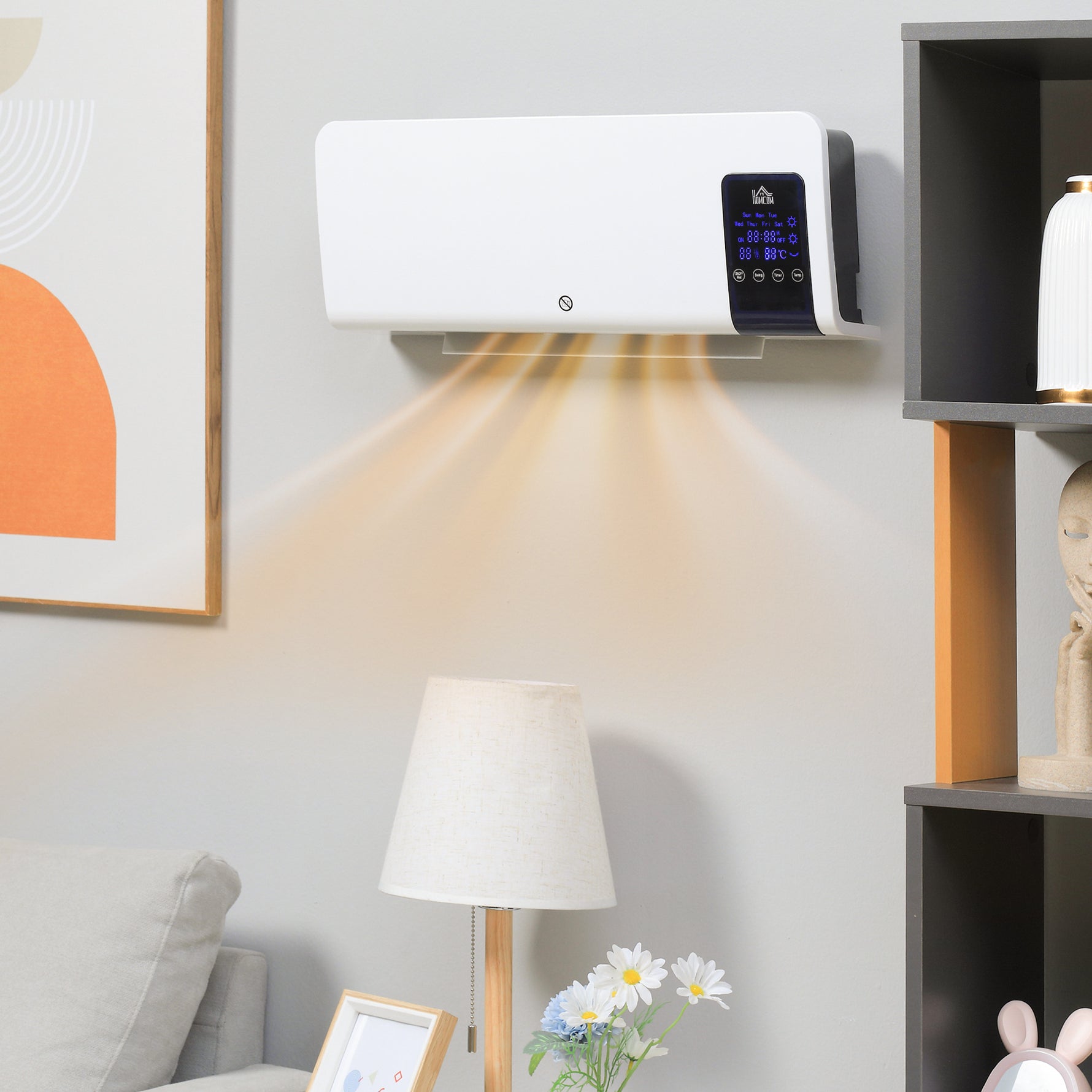 Radiateur soufflant mural chauffage céramique PTC - 1000 W / 2000 W oscillation minuterie avec télécommande blanc