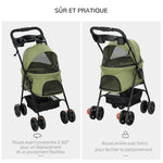 Poussette buggy pliable chien chat panier rangement porte-gobelets tissu 300D Oxford imperméable 4 roues vert