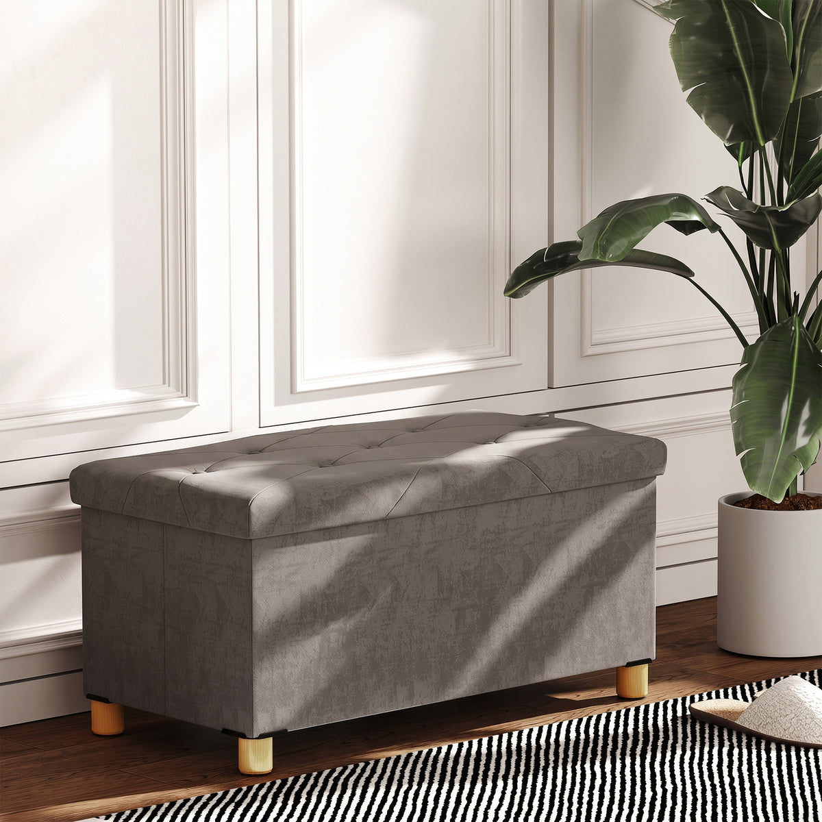 Opvouwbare opbergbank voor aan het voeteneind van het bed, inhoud 67 L, draagvermogen 120 kg, met deksel, 76L x 38B x 38H cm, grijs