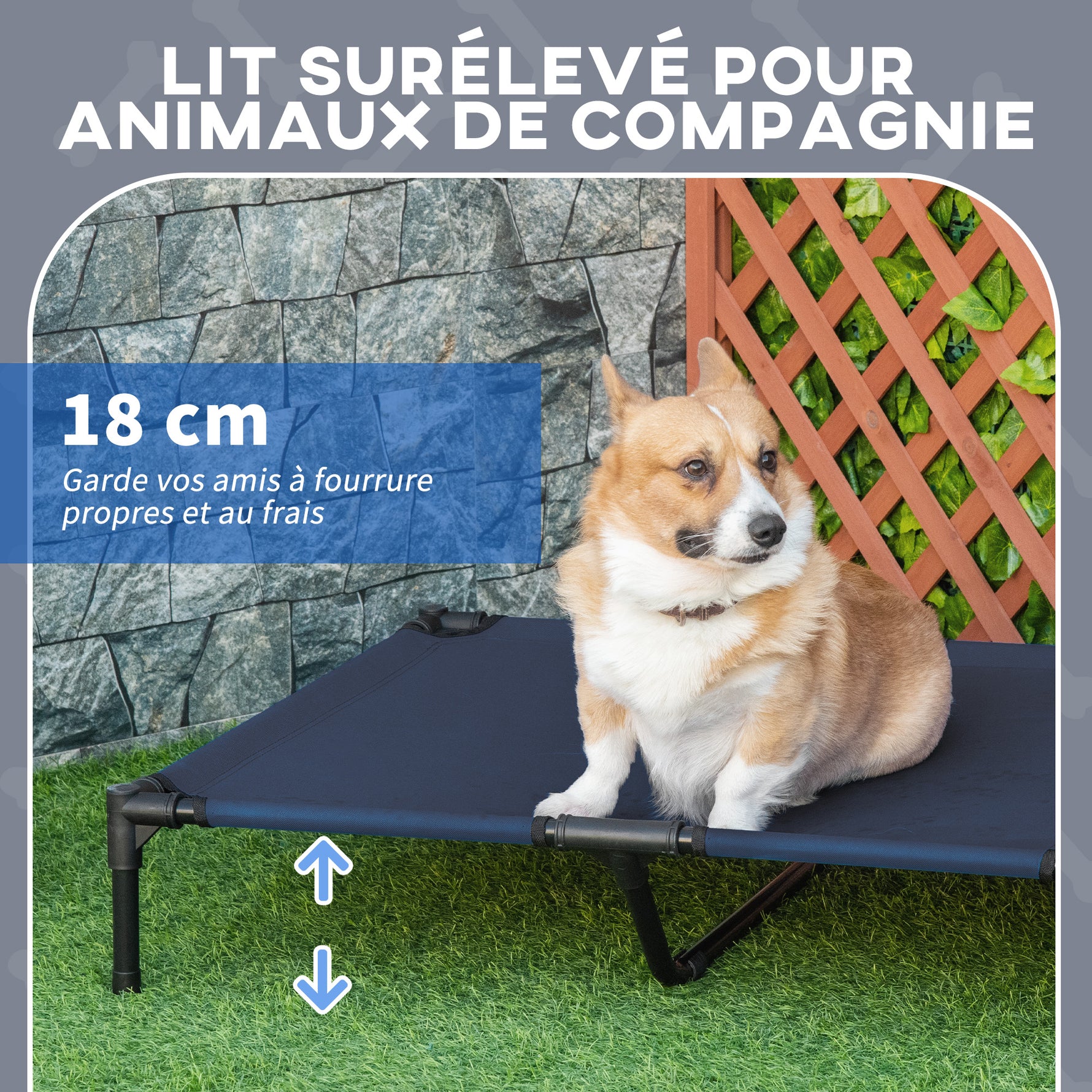 Lit surélevé pour chien lit surélevé rafraîchissant pour chien tissu Oxford sac de transport inclus 92 x 76 x 18 cm bleu