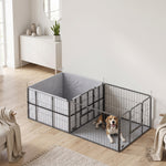 Parc de Mise Bas pour Chien 2 Compartiments Séparés avec Toile Oxford Coupe-Vent 7 Panneaux 203x102x60cm Noir