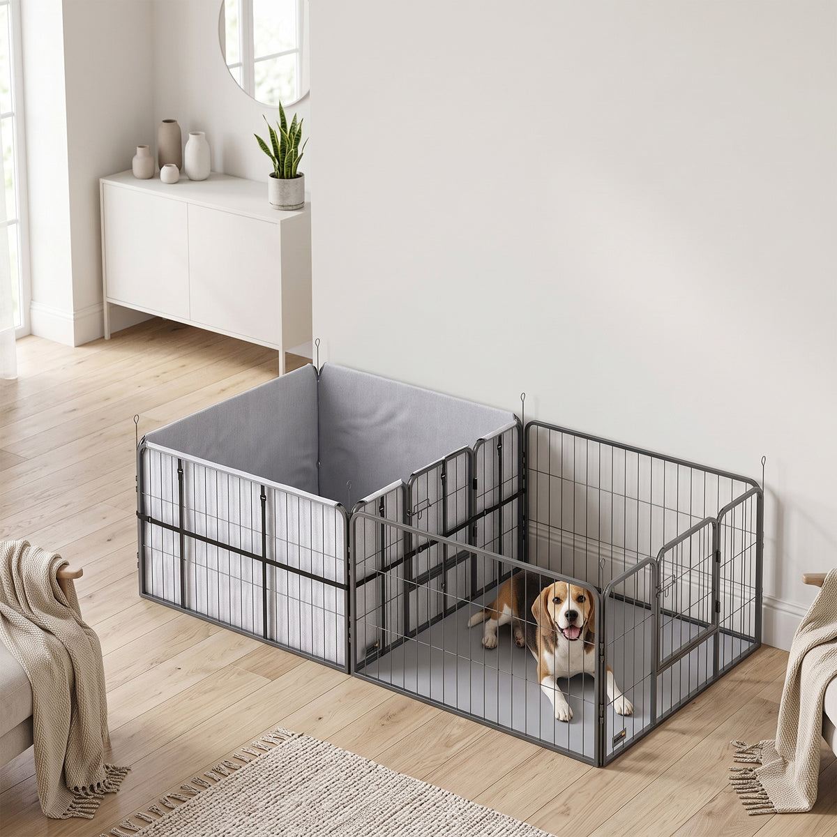 Parc de Mise Bas pour Chien 2 Compartiments Séparés avec Toile Oxford Coupe-Vent 7 Panneaux 203x102x60cm Noir