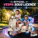 Elektrisches Kinder-Motorrad VESPA lizenziert 6V 2-Sitzer, Geschwindigkeit 3-5 km/h, Sanftanlauf, Creme
