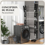 Folding laundry drying rack with side wings for indoor and outdoor use, 142 x 55 x 172 cm, 4 tiers, black