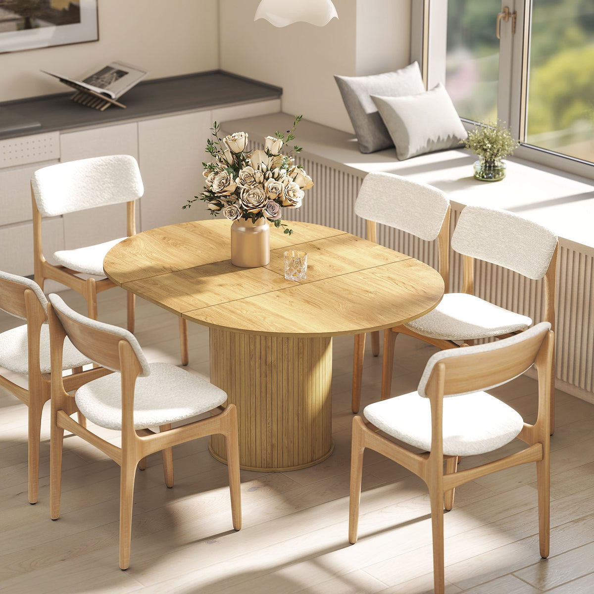 Mesa de comedor extensible, mesa de cocina, para 6 a 8 personas, 110-150 x 75 cm, efecto madera natural