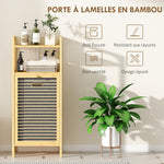Meuble de rangement en bambou meuble de salle de bain étagère panier à linge basculant 40x30x95cm effet bois naturel