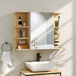 Armoire murale salle de bain avec miroir, meuble salle de bain avec étagères ouvertes, 80 x 20 x 59 cm, bois naturel