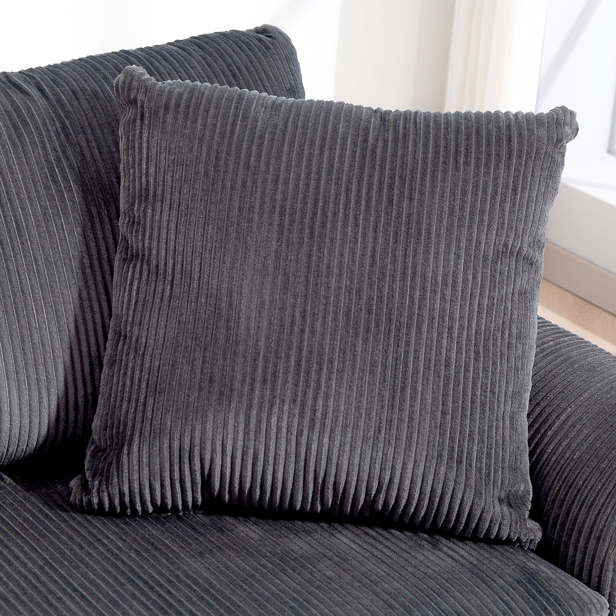 Sofá de 3 plazas de 212 cm con 2 cojines de muelles, tejido de pana, para salón, dormitorio, oficina en casa, gris oscuro