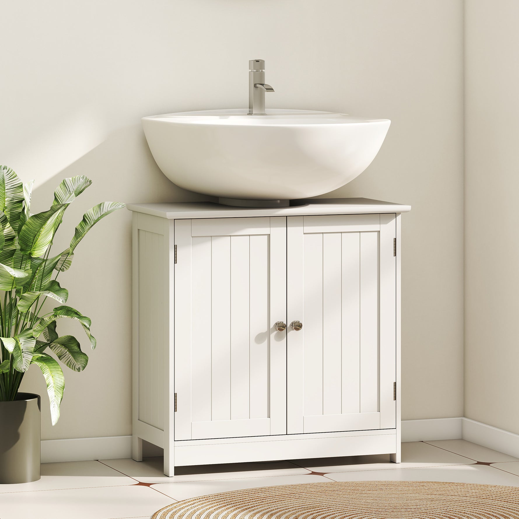 Meuble sous lavabo, meuble de salle de bain placard à 2 portes, étagère réglable, anti-humidité, 60 x 30 x 60 cm, blanc