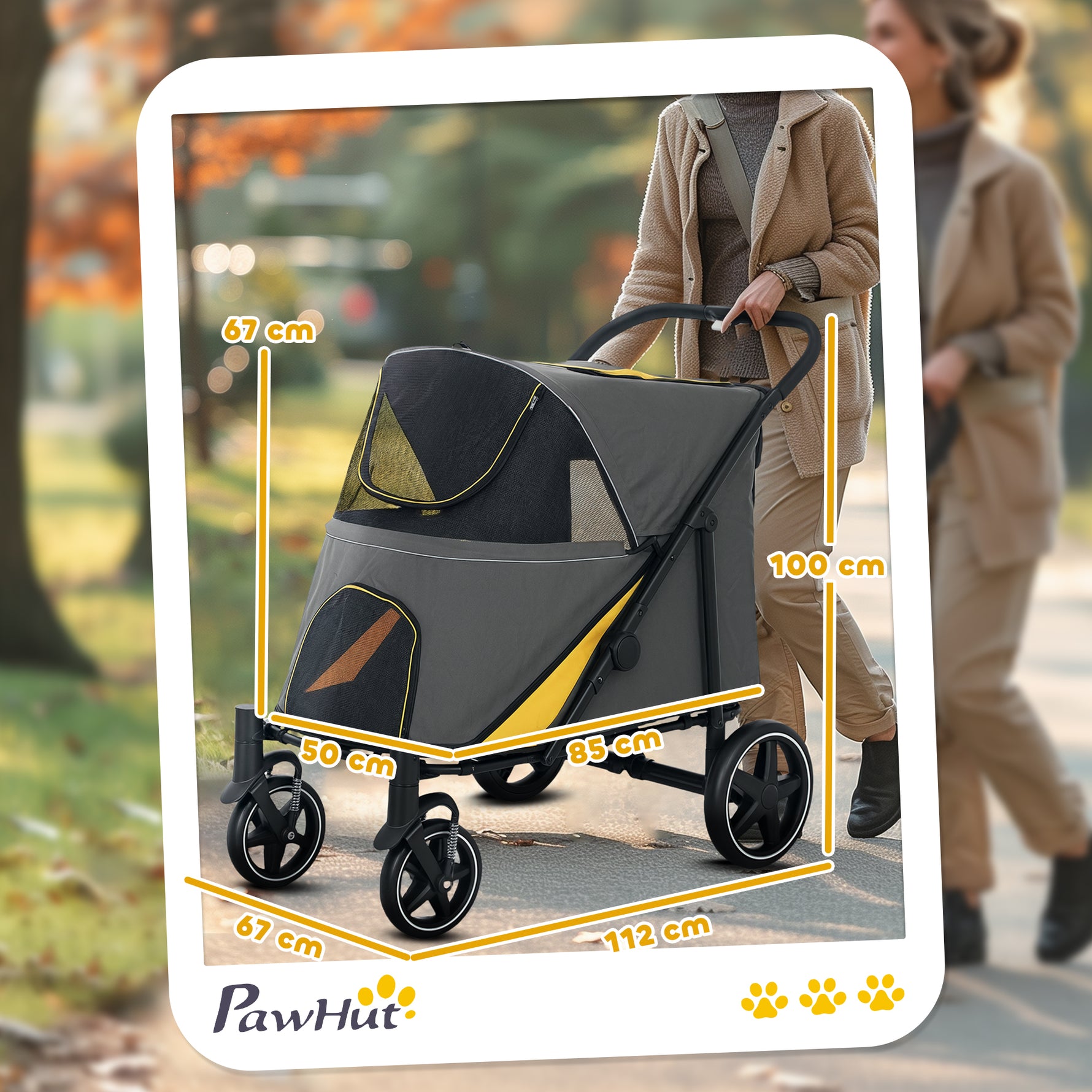 Poussette chien chariot pour chat 4 roues pliage en un clic laisse de sécurité charge 30 kg 112 x 67 x 100 cm gris foncé