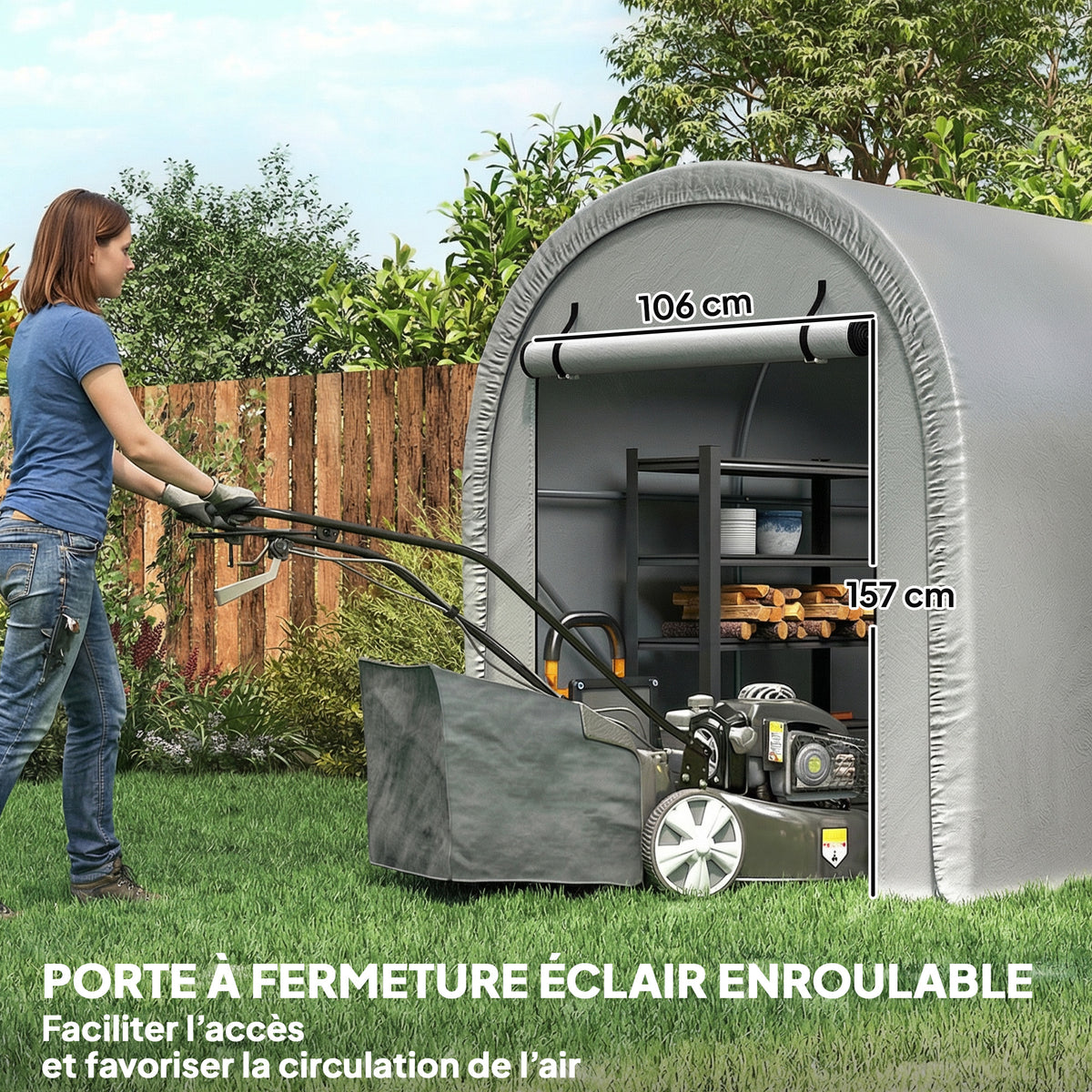 Abri de Jardin Tente de Stockage Acier Galvanisé & 160g/m² PE Anti-UV pour Moto et Tondeuse 159x240x185cm Gris Clair