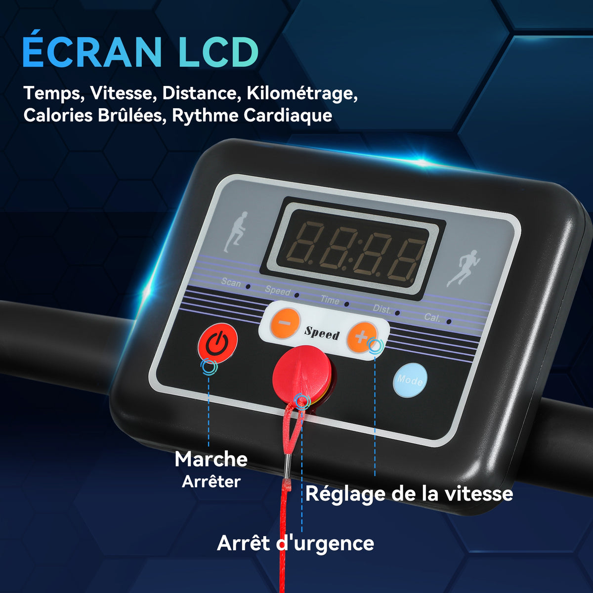 Tapis de course Fitness électrique pliable - .fr x FFHandball - 1 à 10 Km/h écran multifonctions - puissance 500 W