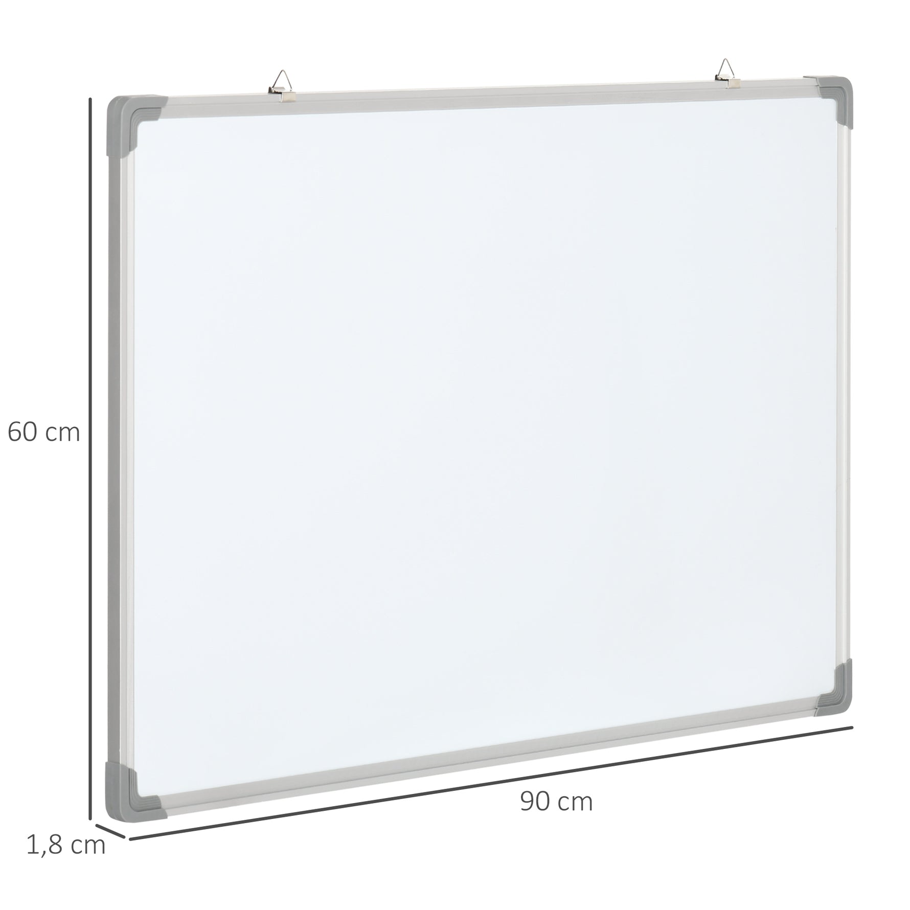 Tableau blanc magnétique cadre aluminium 90 x 60 cm avec feutres, effaceur et aimants