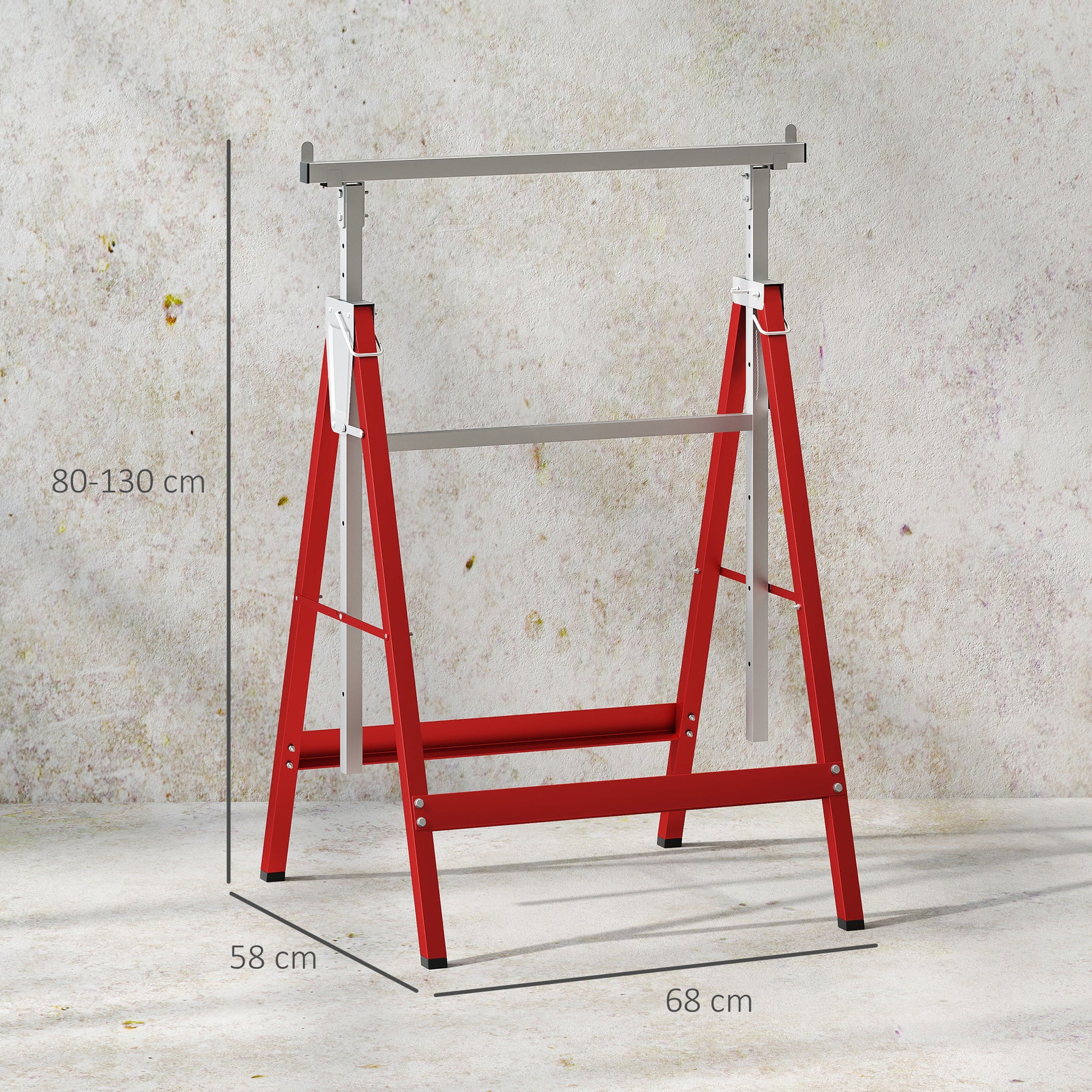 Lot de 2 tréteaux pliables télescopiques hauteur réglable 80-130 cm rouge