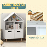 Bibliothèque enfants meuble de rangement enfants 3 niveaux avec deux tiroirs forme de maison 63,7 x 29,7 x 89 cm blanc