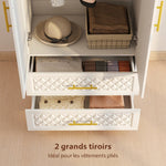 Armoire chambre penderie avec miroir, 2 tiroirs, 2 portes et barre de suspension, 80 x 50 x 180 cm, blanc