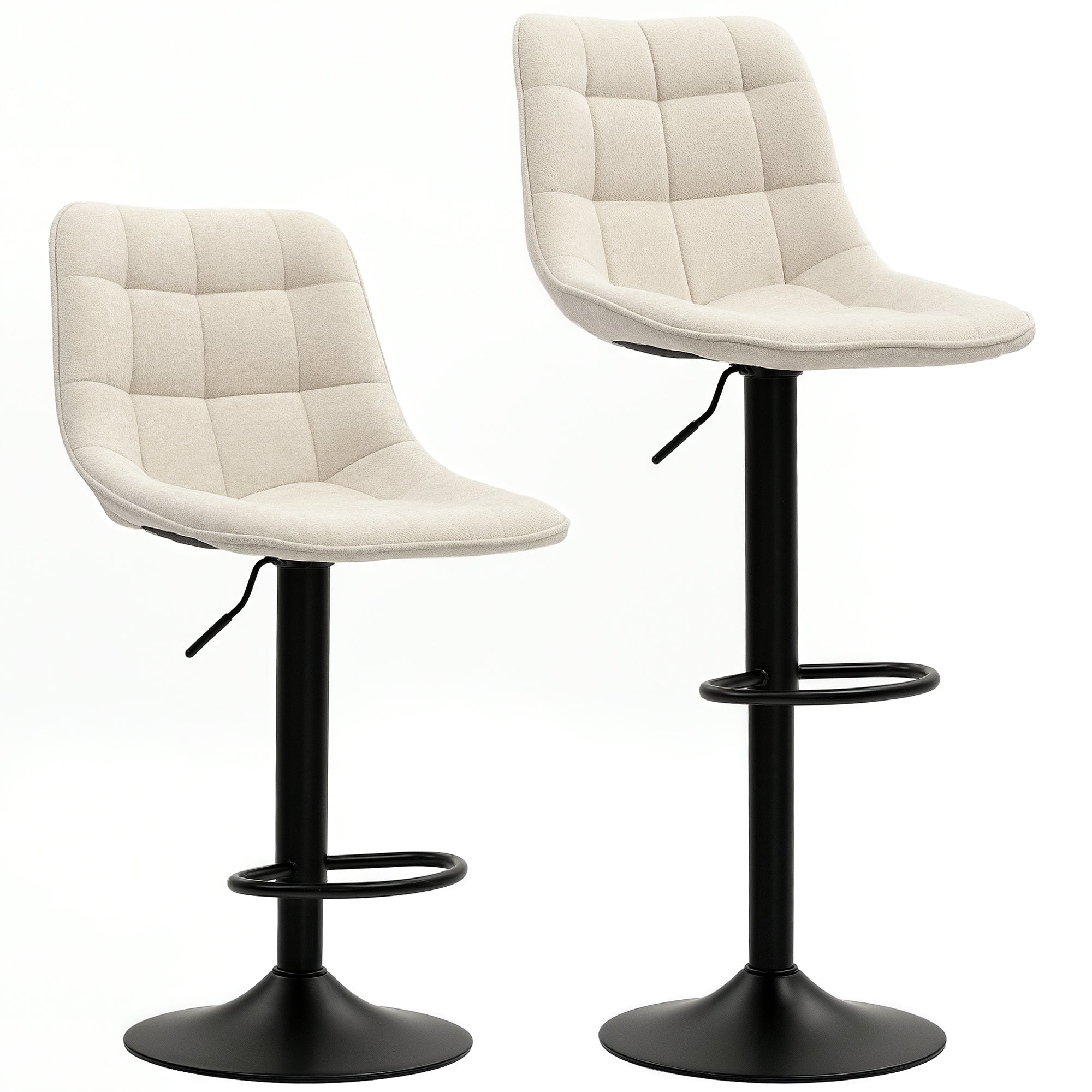 2er-Set Barhocker, höhenverstellbare Chenille-Barstühle mit 360° drehbarer Rückenlehne, 47x48x117,5 cm, Beige