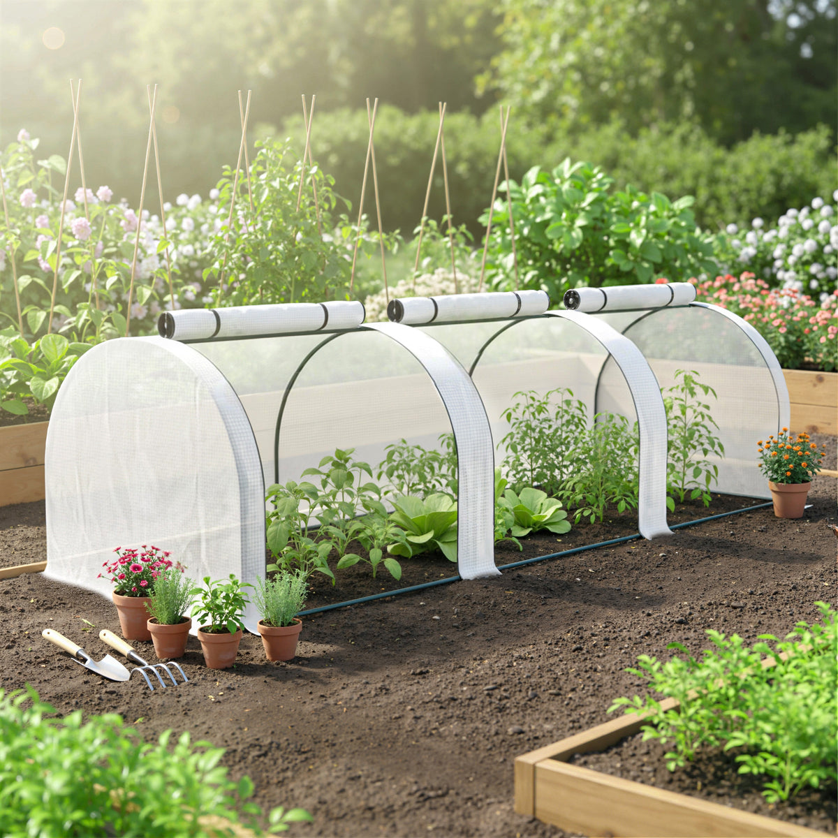 Mini Serre de Jardin Serre à tomates 3L x 1l x 0,8H m Acier PE Haute densité 140 g/m² Anti-UV 3 fenêtres Blanc