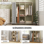 Armoire penderie Meuble de Rangement Mobile 6 roulettes 120L x 40l x 128H cm en bois naturel