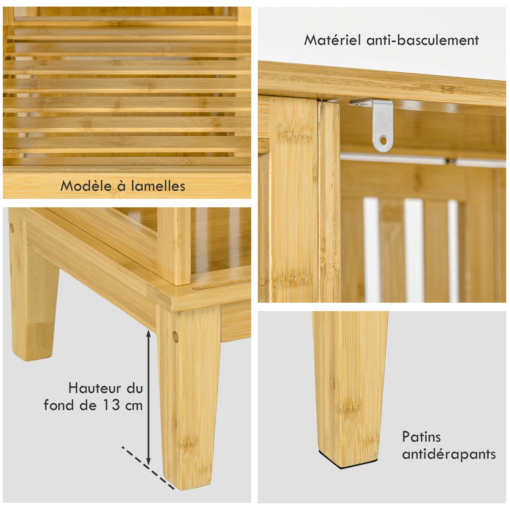 Armoire en bambou avec 2 portes coulissantes, étagères et tringle, grande armoire pour la chambre, 145 x 35 x 165cm