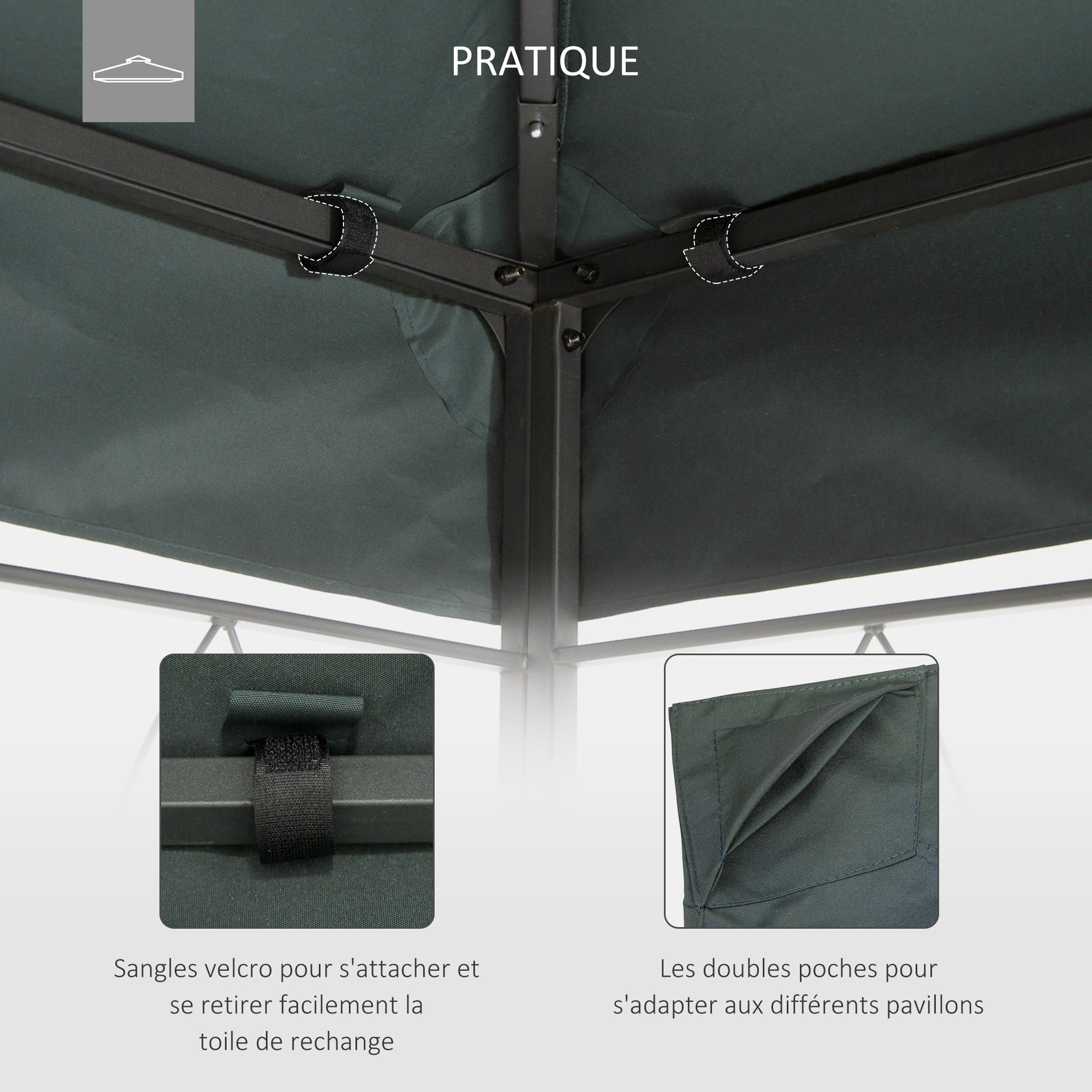 Toile de rechange pour pavillon tonnelle tente 3 x 4 m polyester haute densité 180 g/m² gris