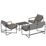 Set da giardino 4 pezzi con divano a 2 posti, 2 poltrone e tavolino in vetro temperato, cuscini da 13 cm, grigio chiaro