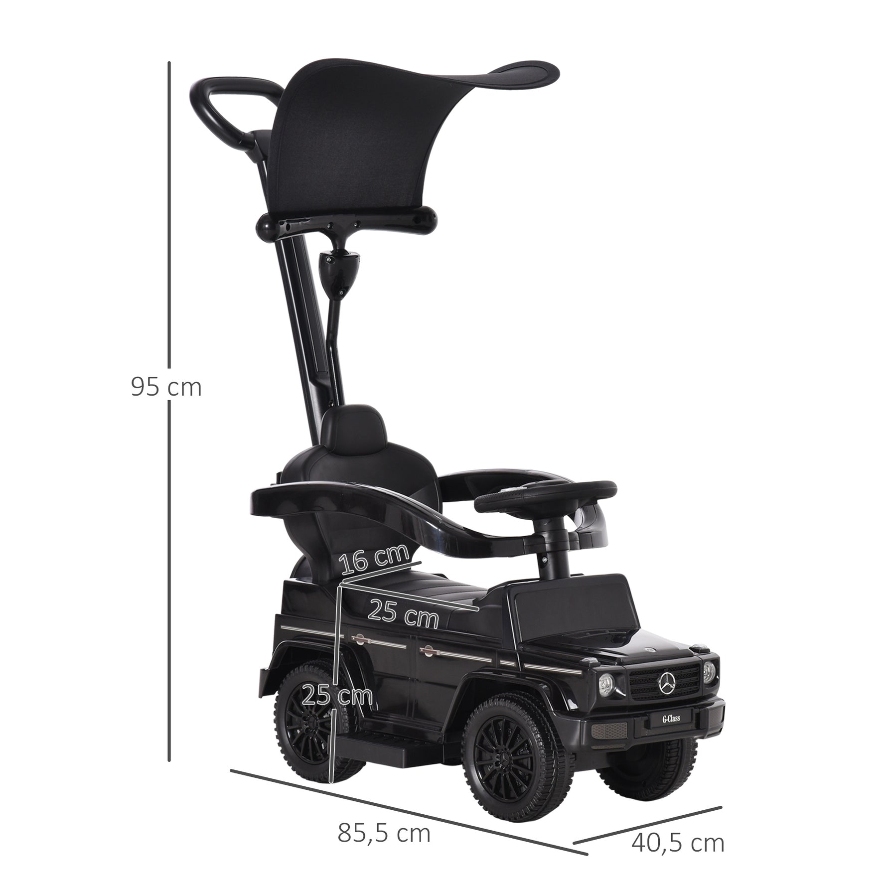 Porteur Enfants Voiture Enfant Multi-équipée 12-36 Mois klaxon Marche-Pieds, Garde-Corps et ombrelle Noir