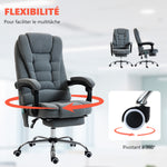 Fauteuil de bureau massant et chauffant, chaise de bureau, hauteur réglable, dossier inclinable, 65x70x111-119cm, gris