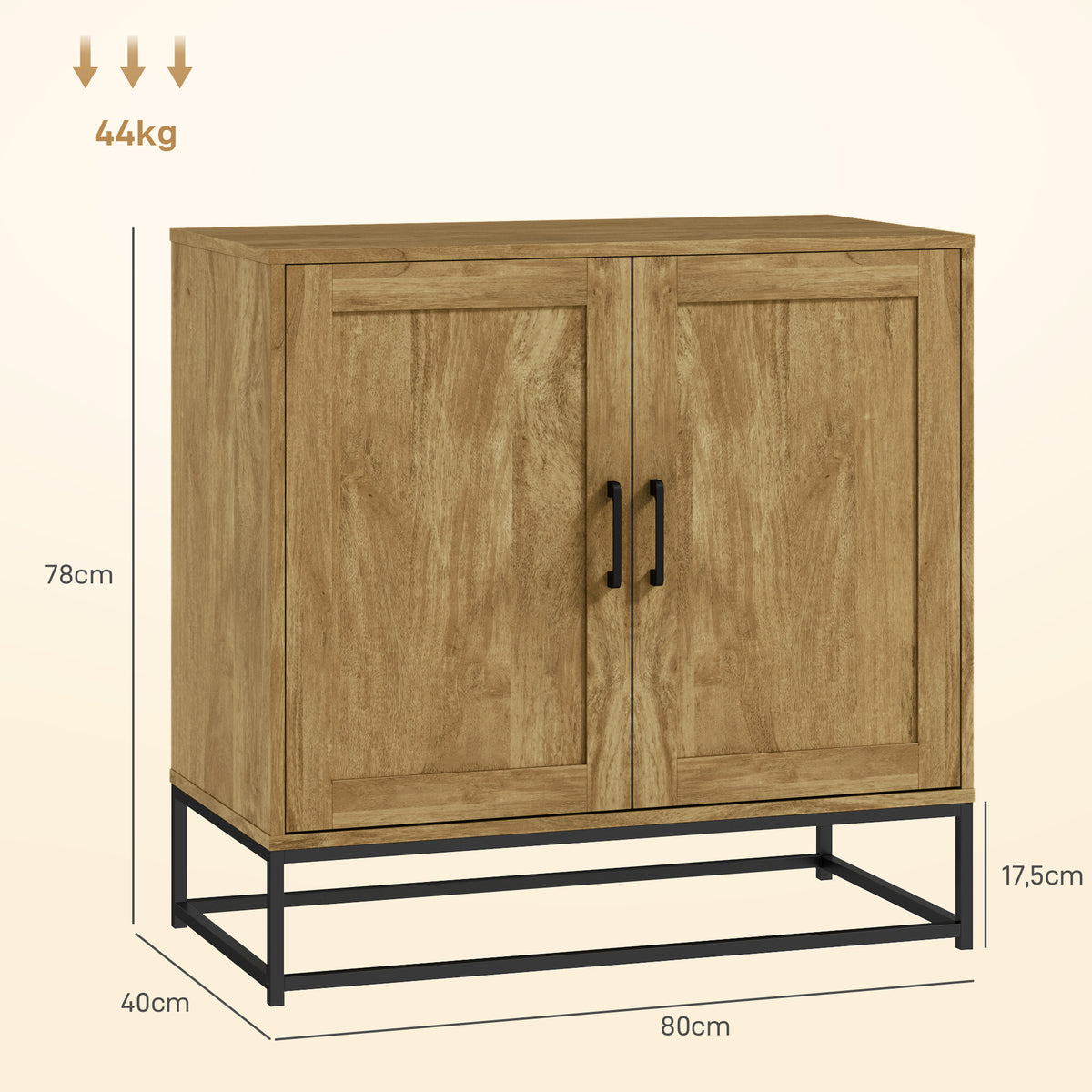 Buffet meuble de rangement 2 portes avec étagère intérieur réglable en hauteur 80l x 40P x 78H cm, bois naturel