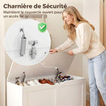 Coffre de Rangement 136 L, Banc Coffre avec 2 Charnières de Sécurité et Design Sans Poignée, 100 x 40 x 45 cm, Blanc