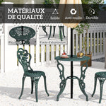 Ensemble Salon de Jardin 2 Places 2 chaises + Table Ronde Style néo-rétro Motif Rose Lignes fuselées Fonte