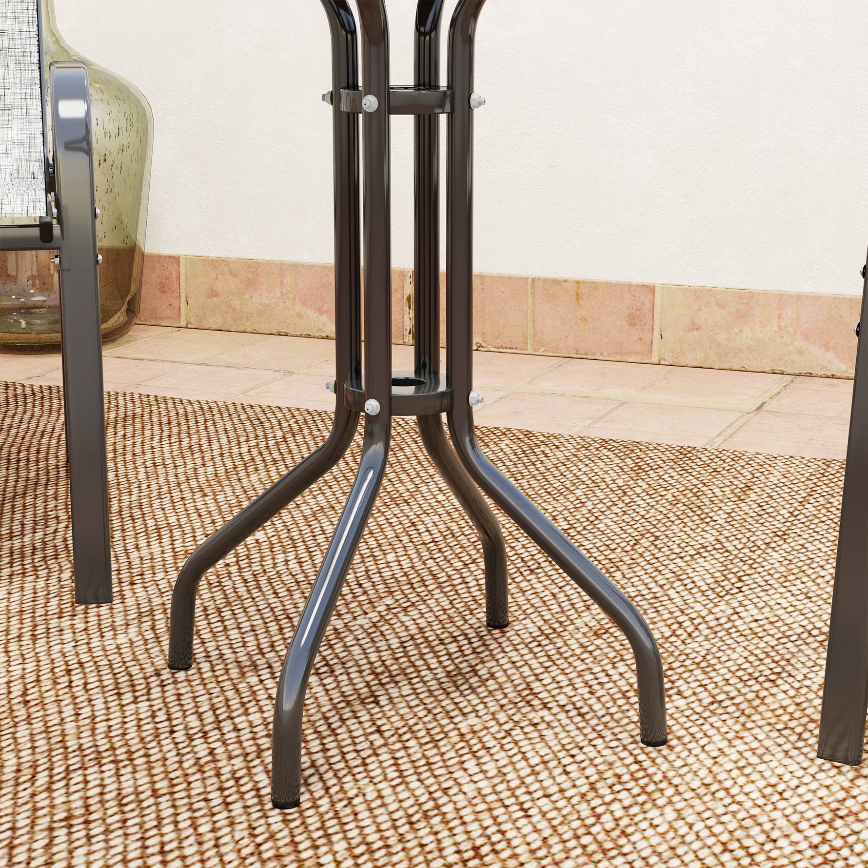 3 pièces salon de jardin extérieur ensemble de meubles 2 fauteuils empilables table basse dessus verre trempé gris clair