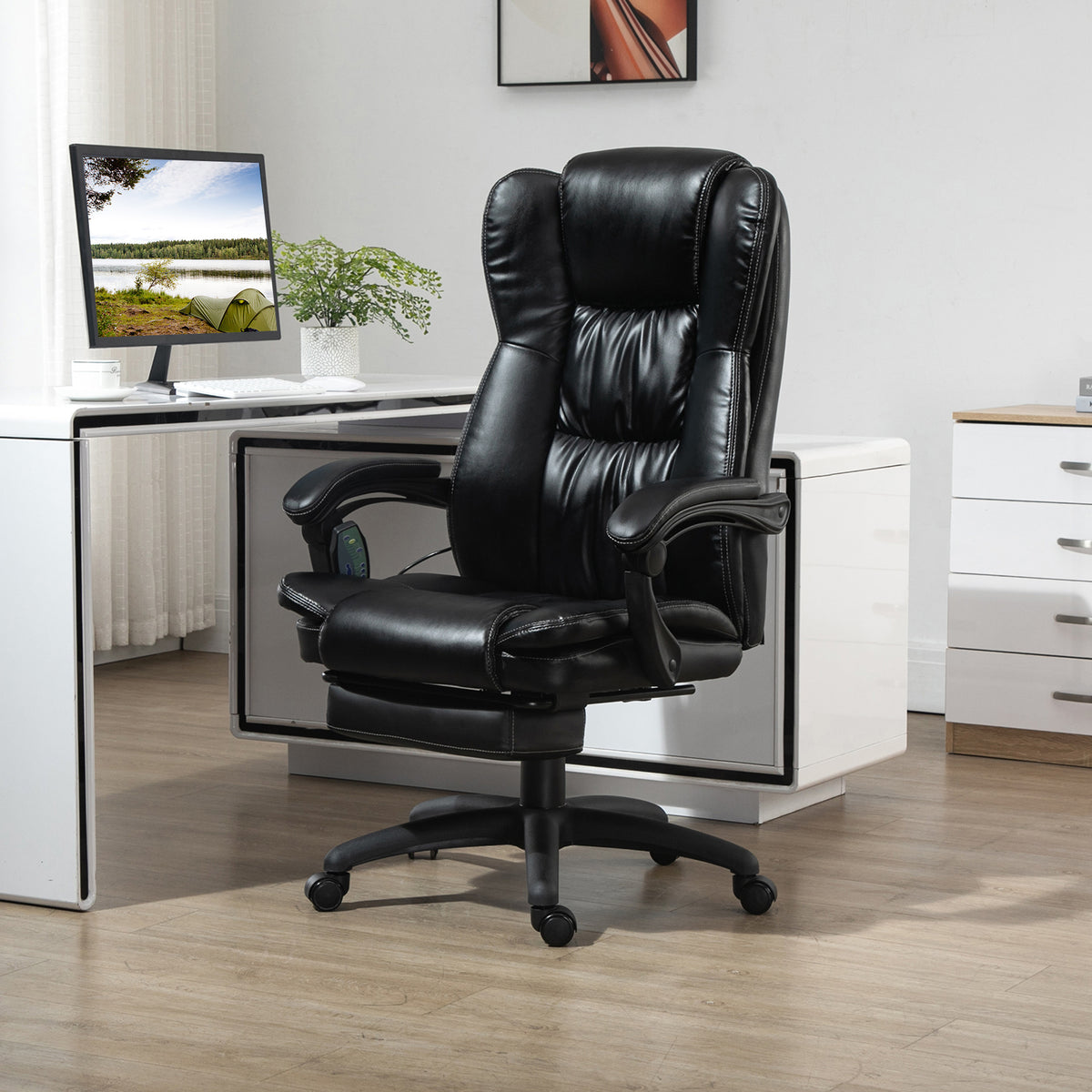 Fauteuil de bureau massant, chaise de bureau avec hauteur réglable, dossier inclinable et télécommande filaire, noir